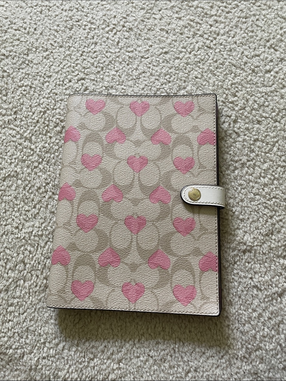Coach Beige Signature Organizer with Pink Heart Motif